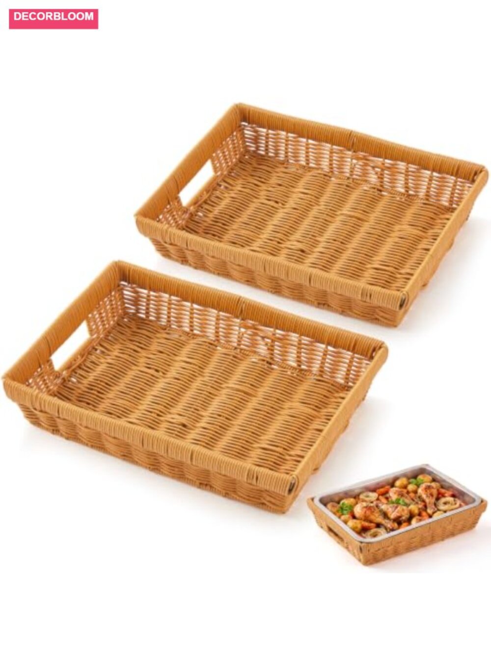 Wicker Serving Baskets for 9x13 Foil Pan Artificial Rattan Set of 2